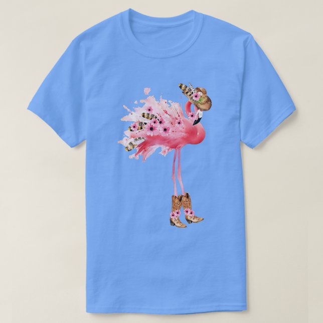 Kvinens Westerna Boho Cowgirl Flamingo Print VNeck T Shirt (Design framsida)