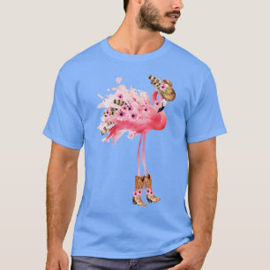 Kvinens Westerna Boho Cowgirl Flamingo Print VNeck T Shirt