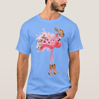 Kvinens Westerna Boho Cowgirl Flamingo Print VNeck T Shirt