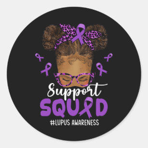 Kvinenssupport Squad Afro Messy Bun Leopard Lupus Runt Klistermärke