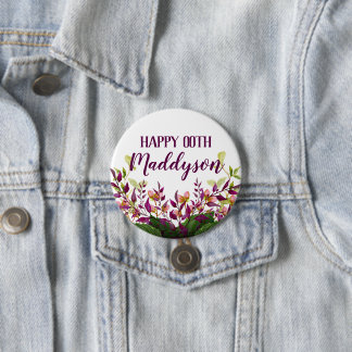 Kvinna 21st 30th 40th 50th 60th 70th för blommigt knapp