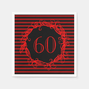 Kvinna 60th födelsedag svart röda Swirly Pappersservett