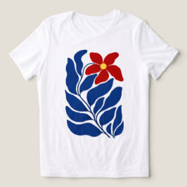 Kvinna Abstrakt Blommig T‑Shirt i Vinröd Färg T Shirt