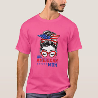 Kvinna alla amerikanska Mamma Messy Bun Women 4:e T Shirt