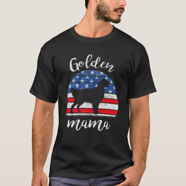 Kvinna American Flagga Golden Retriever Mamma Crea T Shirt (Framsida)