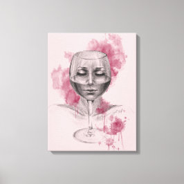 Kvinna ansikte i vin glastockar, teckning konst canvastryck