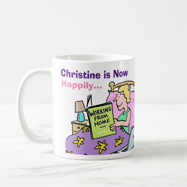 Kvinna arbetar nu hemifrån kaffemugg (Vänster)