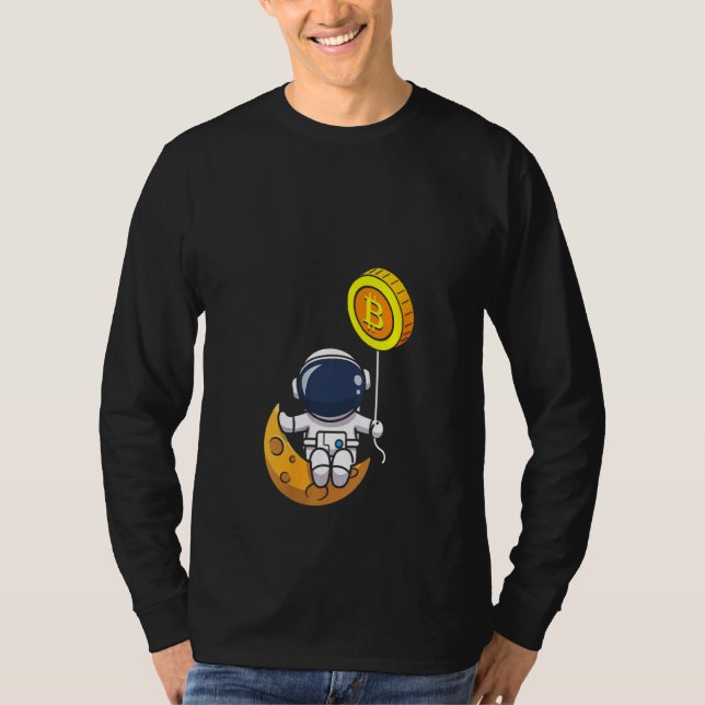 Kvinna Astronaut Bitcoin BTC mot Måne T Shirt (Framsida)