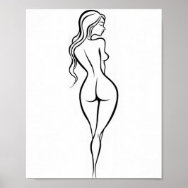 Kvinna Bakrevy Minimalistisk Linje Konst Skiss Poster