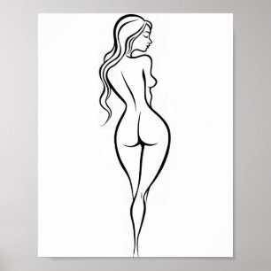 Kvinna Bakrevy Minimalistisk Linje Konst Skiss Poster