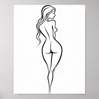 Kvinna Bakrevy Minimalistisk Linje Konst Skiss Poster