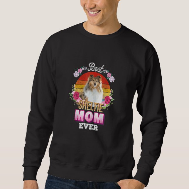 Kvinna Bästa Hund Mamma någonsin Sheltie Blommigt  Lång Ärmad Tröja (Framsida)