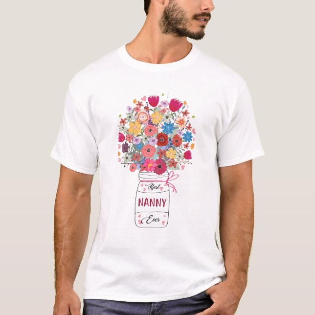 Kvinna Bästa Nanny någonsin Art Flower Grandma Mor T Shirt (Framsida)