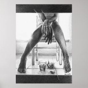Kvinna ben, glas och ro Penna teckning konst Poster
