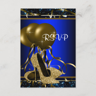 Kvinna blå och guld högklackad RSVP OSA Kort