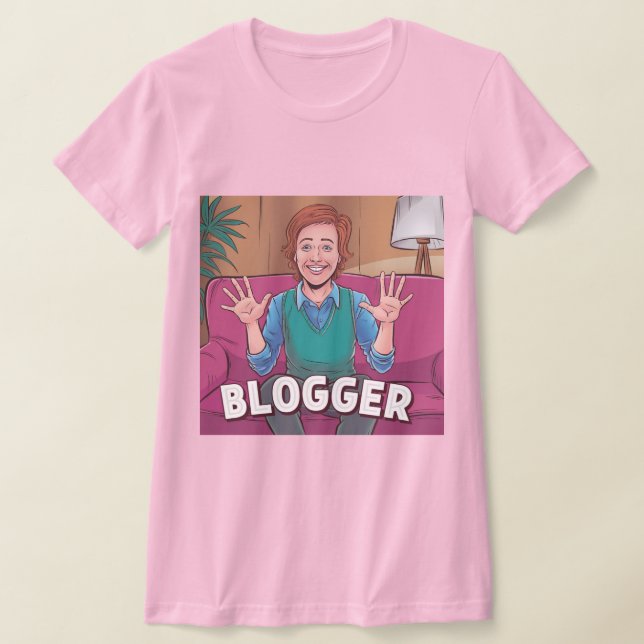 Kvinna Bloggare Rosa T-Shirt (Laydown)