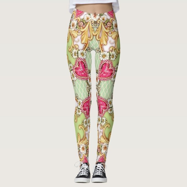 Kvinna blom- barocka damasker leggings (Framsida)