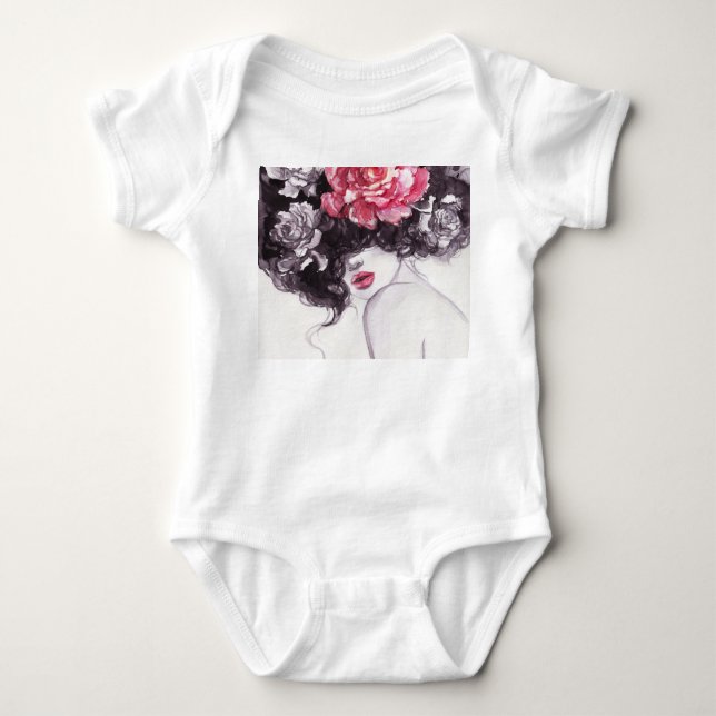 Kvinna Blommor, Mode Vattenfärg Bakgrund. T Shirt (Framsida)