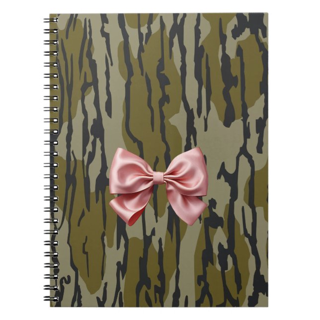 Kvinna Bottomland Camo Cute Rosa Ribbon Bow Anteckningsbok (Framsidan)