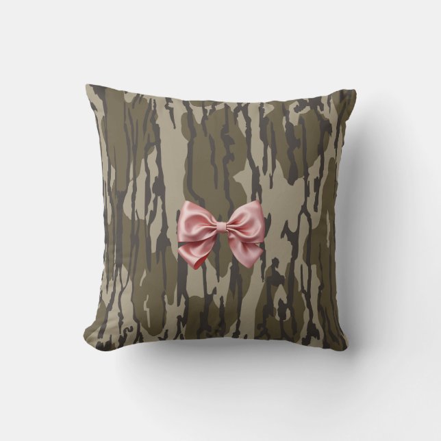 Kvinna Bottomland Camo Cute Rosa Ribbon Bow Kudde (Framsida)