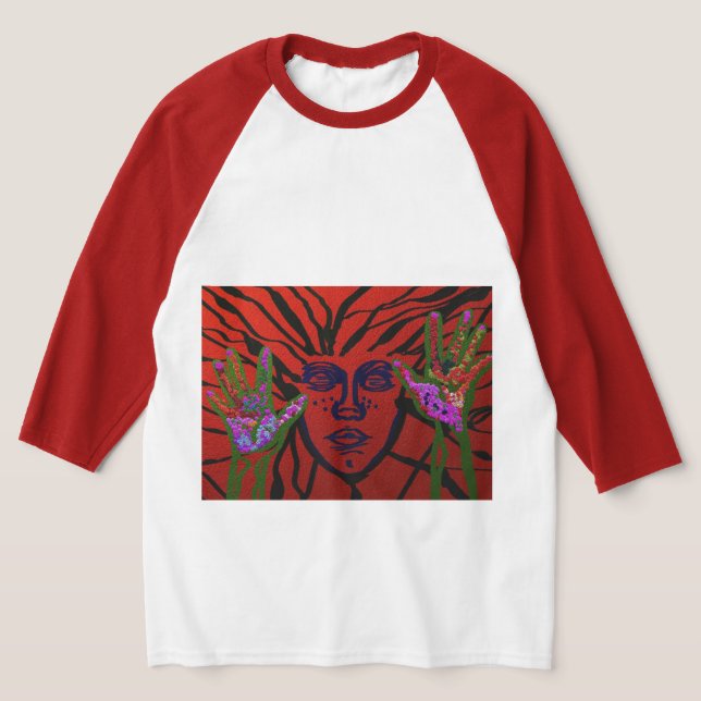 Kvinna bryter igenom vägg t shirt (Laydown)
