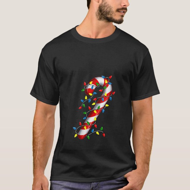 Kvinna Candy cane Merry och ljus julljus T Shirt (Framsida)