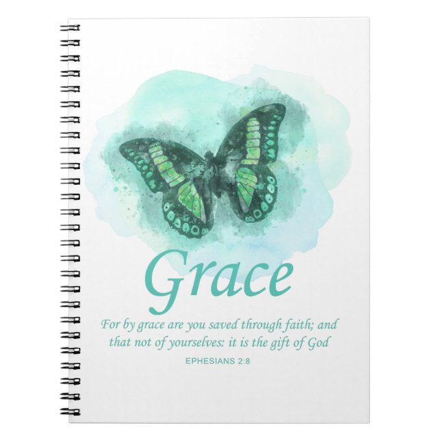 Kvinna Christian Bible Butterfly Verse: Grace Anteckningsbok (Framsidan)