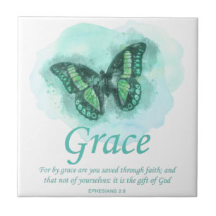 Kvinna Christian Bible Butterfly Verse: Grace Kakelplatta