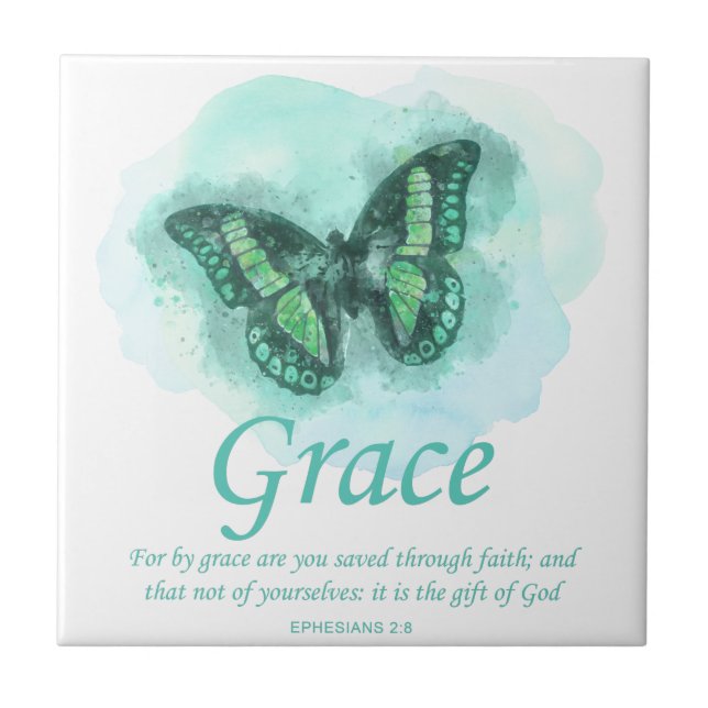 Kvinna Christian Bible Butterfly Verse: Grace Kakelplatta (Framsidan)