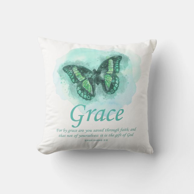 Kvinna Christian Bible Butterfly Verse: Grace Kudde (Framsida)