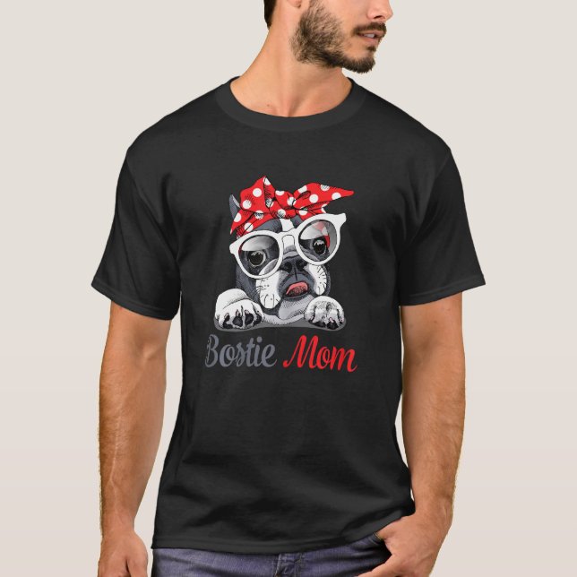 Kvinna Cute Bostie Mamma Rolig hund för Hund aveln T Shirt (Framsida)