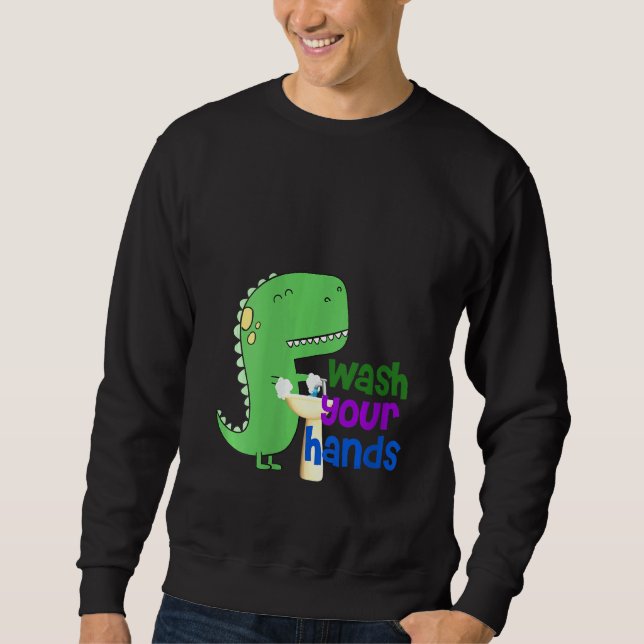 Kvinna Cute Dino T Rex Tvättar Händer Lång Ärmad Tröja (Framsida)