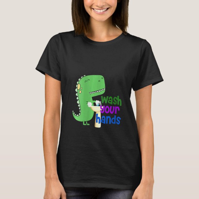 Kvinna Cute Dino T Rex Tvättar Händer Shirt (Framsida)