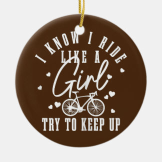 Kvinna Cycling Girl Funny Road Bike Bicycle Julgransprydnad Keramik
