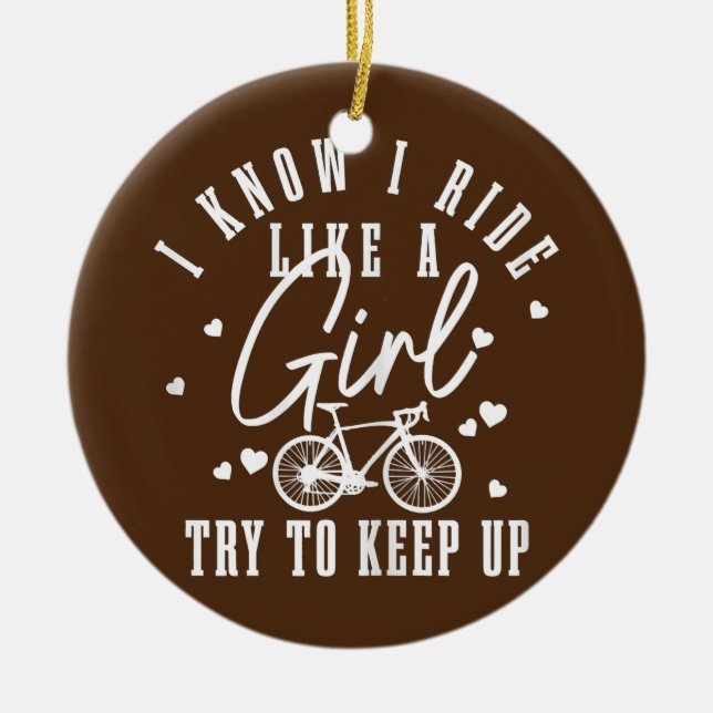 Kvinna Cycling Girl Funny Road Bike Bicycle Julgransprydnad Keramik (Framsidan)