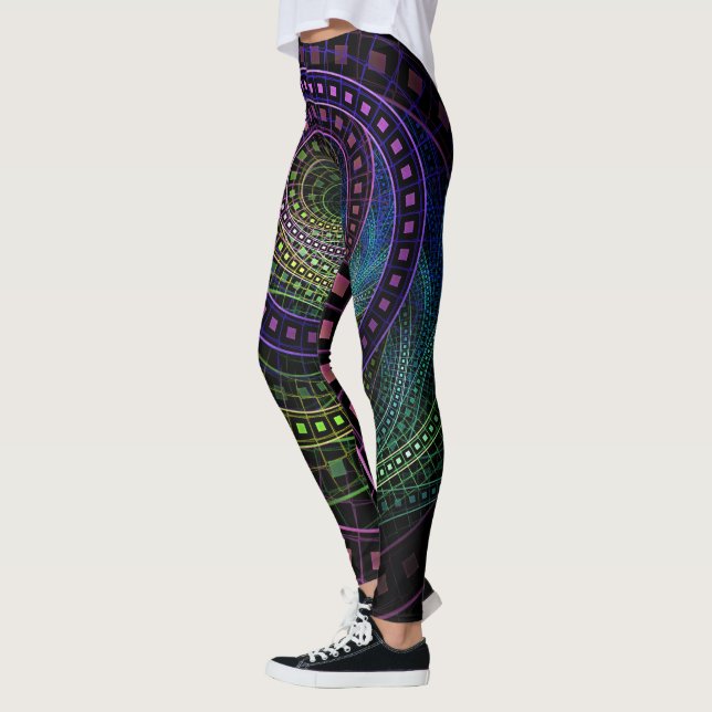 Kvinna damasker med TechnicolorFractalregnbågen Leggings (Vänster)