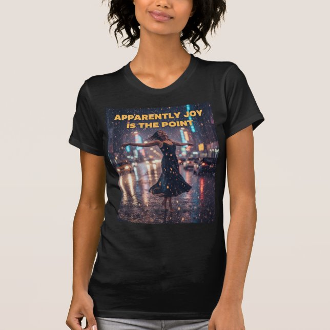 Kvinna Dansar I Regn Glädje Natt Stad T Shirt (Framsida)