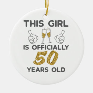 Kvinna denna flicka officiellt 50 år 50 dagar julgransprydnad keramik