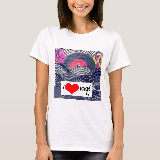Kvinna dräkt - jag älskar vinyl tee (Framsida)