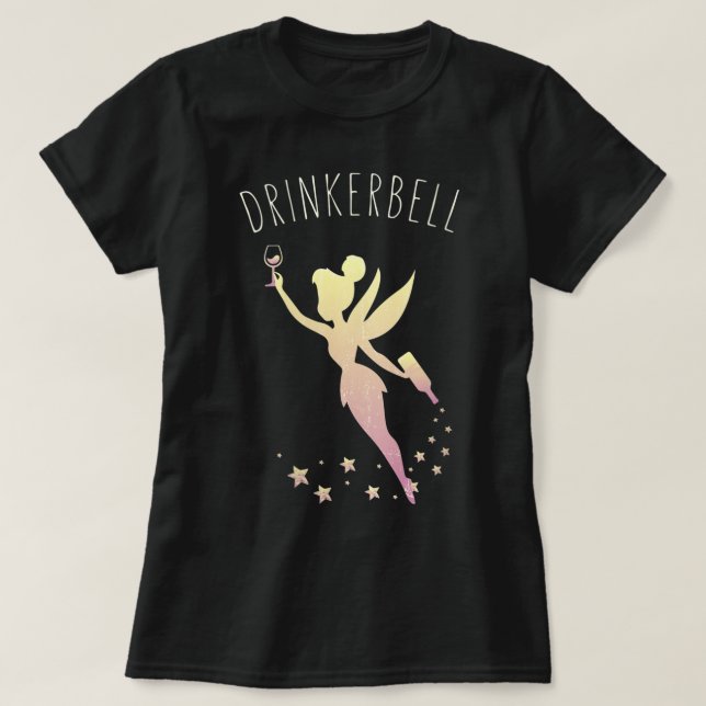 Kvinna Drinkerbell Fairy Stars Cute Vin Drinking T Shirt (Design framsida)