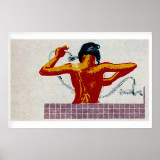 Kvinna duschande Matchbox Art Print, Tjeckisk Vint Poster