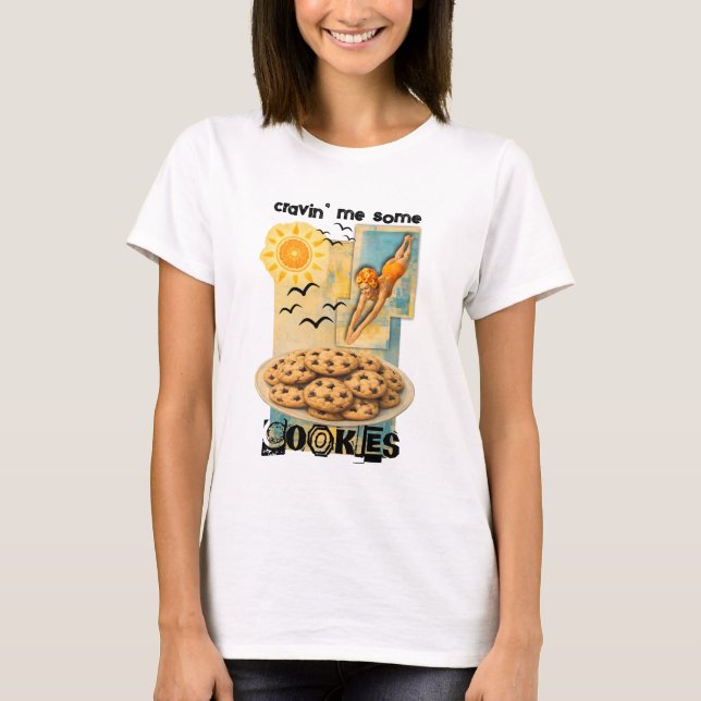 Kvinna dyker in i kakor collage bakning sötsaker t shirt (Framsida)