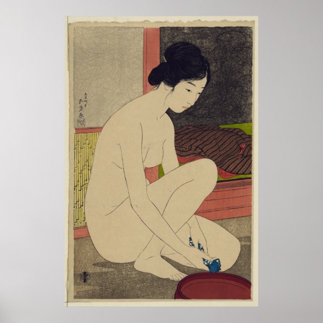 Kvinna efter Bath - japansk Vintage Art Reprint Poster (Framsidan)