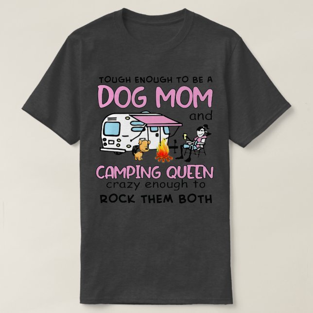 Kvinna en Camper och Hund är Bra Coola utomhus T Shirt (Design framsida)