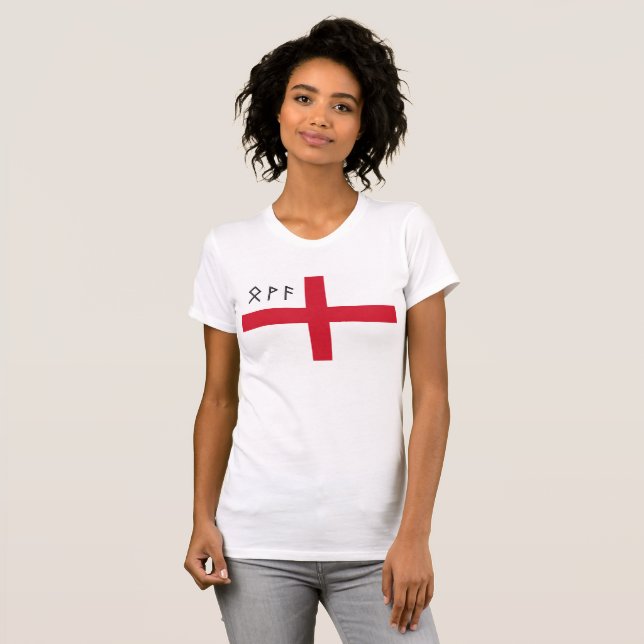 Kvinna England T-tröja - flagga med runor Tee Shirt (Hel framsida)