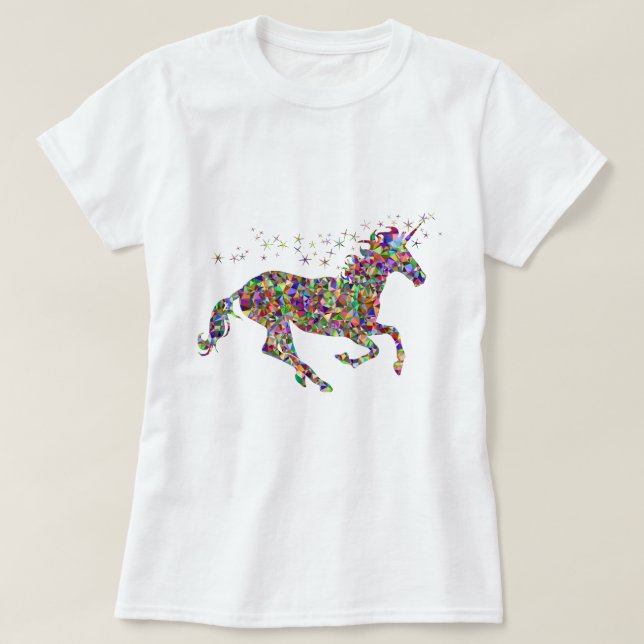 Kvinna färgrik mosaisk Unicorn för flickaT-tröja Tee (Design framsida)