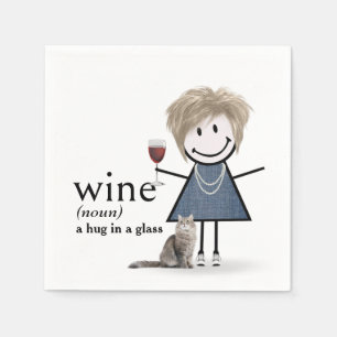 Kvinna Figur Tjej Med Vin Och Katt Pappersservett