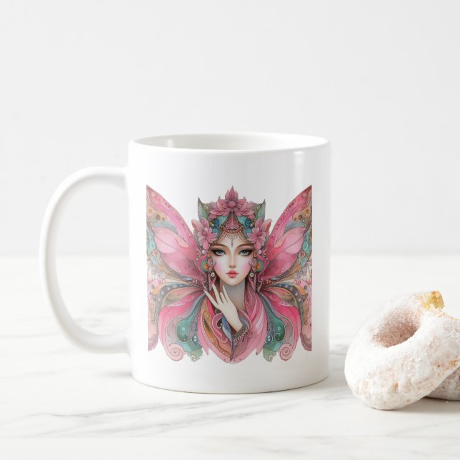 Kvinna Fjäril Kaffemugg (Med munk)