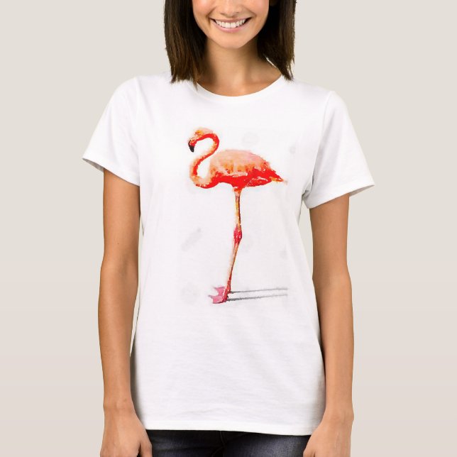 Kvinna Flowy knuffar av skjortan: Rosa Flamingo Tee (Framsida)