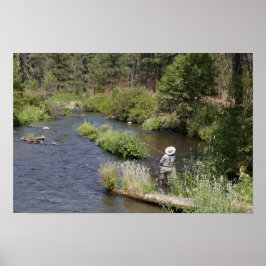 Kvinna flugfiskar på Metoliusfloden, Oregon Poster